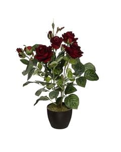 Artificial flower, Rose, in pot, plastic, green/red, 43 cm