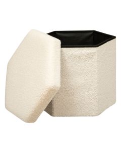 Pouffe with organizer, polyester/PU, white, 40x40xH40 cm