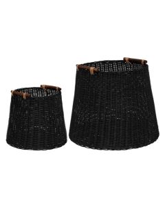 Storage basket, Ori, 2 pieces, rattan, black, Ø31xH28 cm; Ø45xH38 cm