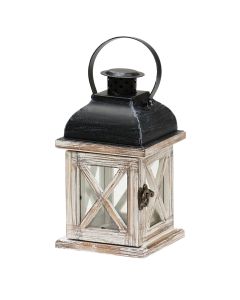 Decorative lantern, metal/wood/glass, brown, 12x12xH21 cm