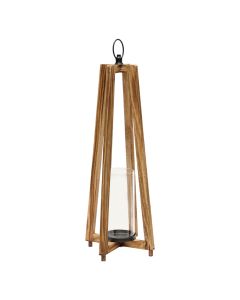 Decorative lantern, metal/wood/glass, brown, 20xH58 cm