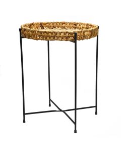 Side table, metal, black/natural, Ø38xH48 cm