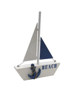 Decorative object, Boat, wooden, white/blue, 17x4xH23 cm