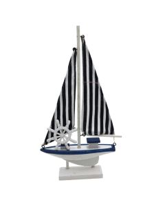Decorative object, Boat, wooden, white/blue, 15x3.5xH26 cm