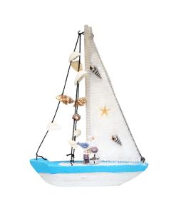 Decorative object, Boat, wooden, white/blue, 20x4xH24 cm