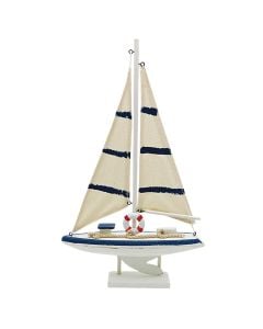 Decorative object, Boat, wooden, white/blue, 24x8xH42 cm