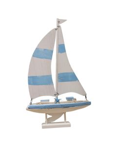 Decorative object, Boat, wooden, white/blue, 45x8xH41 cm