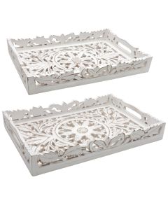 Decorative tray set, wooden, e bardhë