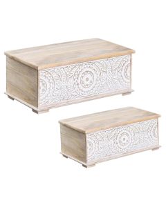 Decorative trunk set, wooden, white, 60x33xH38 cm; 78x42xH46 cm