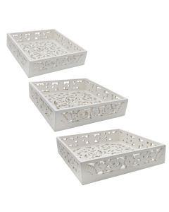 Decorative tray set, wooden, white