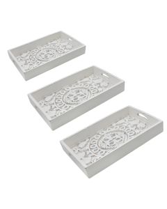 Decorative tray set, wooden, white