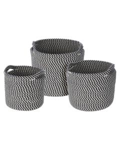 Basket, set 3 pieces, cotton, white/black, 17xH15 cm; 20xH18 cm; 23xH21 cm