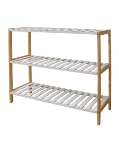 Shoe rack ''Turin'', 3 shelves, bamboo, white/brown, 70x25.7xH54.5