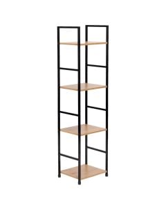 Multifunctional shelf, 4 levels, metal/melamine, black/natural oak, 29.1x23.5xH112cm