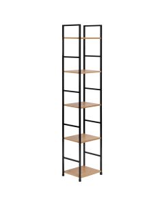Multifunctional shelf, 5 levels, metal/melamine, black/natural oak, 29.1x23.5xH144cm