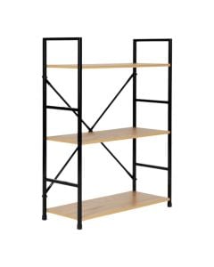 Multifunctional shelf, 3 levels, metal/melamine, black/natural oak, 58.6x23.5xH80cm