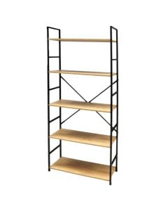 Multifunctional shelf, 3 levels, metal/melamine, black/natural oak, 58.6x23.5xH144cm