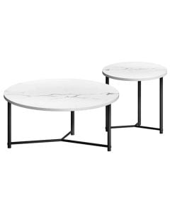 Table in the middle of the set, metal/mdf/melamine, white/black, φ80x39.5cm;φ45x45.5cm