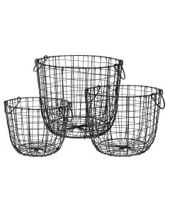Basket, set 3 pieces, metal, black