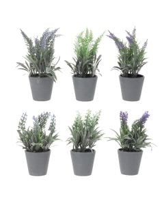 Artificial flower, Lavander, in pot, plastic, green/purple, Ø10xH20 cm