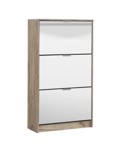 Shoe cabinet, Hugo 23 OG, melamine/glass, grey oak, 67x28xH119 cm