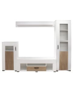 TV stand, melamine, white/sonoma, 260x43/34xH180 cm