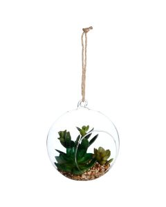 Artificial plant, in glass pot, polyethylene, green/trasnparent, Ø14xH17 cm