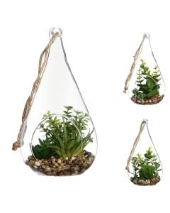 Artificial plant, in glass pot, polyethylene, green/trasnparent, Ø10xH19.5 cm