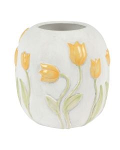 Decorative vase, Flower, ceramic, white/yellow, Ø20.5xH20.2 cm