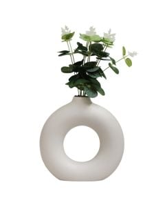 Artificial flower, Eucalyptus, in vase, plastic/ceramic, white/green, 20x6.5xH37 cm