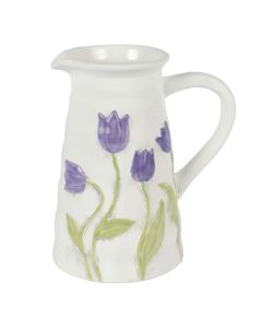 Decorative vase, Flower, ceramic, white/purple, 21x11.8xH24.3 cm