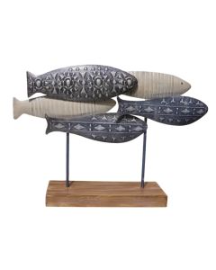 Decorative object, Fish, metal/wooden, blue/white/brown, 61x13xH41.5 cm