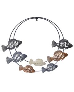 Wall decor, Fish, metal, blue/white/brown, 59x2.5xH47 cm