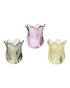 Candle holder, Flower, glass, assorted, Ø8xH9 cm