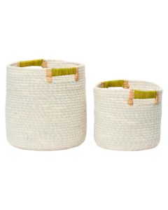 Decorative basket, set 2 pieces, seagrass, white/green