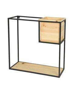 Wall shelf, with pot, metal/wooden, black/brown, 50x20xH50 cm
