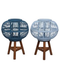 Decorative lantern, bamboo, Blue/brown, Ø31xH42 cm