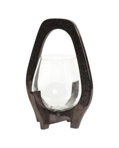Candle holder, aluminum/glass, black, 17x17xH19 cm