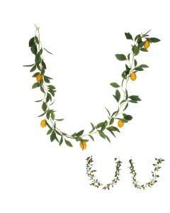 Artificial flower garland, plastic, green, yellow, H180 x W12 x D12 cm
