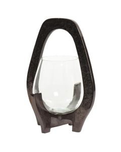 Candle holder, aluminum/glass, black, 20x20xH27 cm
