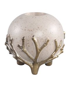 Candle holder, ceramic, cream/golden, 12x12xH12 cm