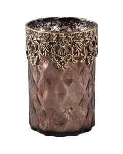 Candle holder, glass, bronze, 9x9xH13.5 cm