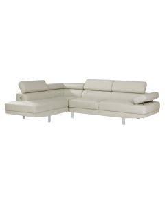 Corner sofa, left, leather, metal legs, mist grey, (267x195/89)x68xH82 cm