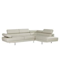 Corner sofa, right, leather, metal legs, mist grey, (267x195/89)x68xH82 cm