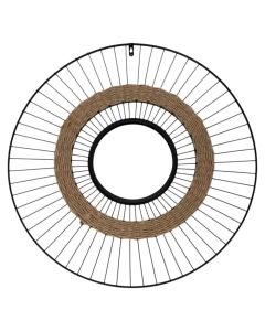 Decorative mirror, glass, rattan, brown, Dia.60 cm