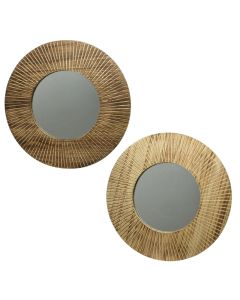 Decorative mirror, wooden frame, natural, Ø70xH2 cm