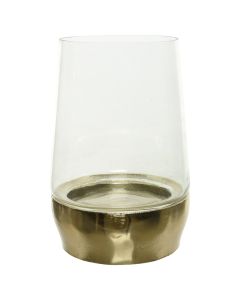 Candle holder, glass, clear/gold, Ø15xH23 cm