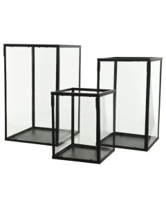 Candle holder, set 3 pieces, glass, black, 24x24xH40.5 cm