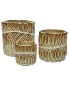 Flower pot, set 3 pieces, ceramic, beige, 14xH14 cm