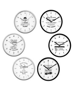 Wall clock, glass/pp, assorted, Ø22.3 xH3.9 cm